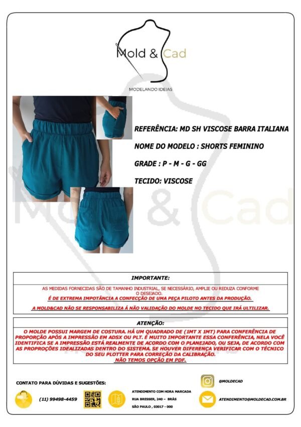 MOLDE SHORTS VISCOSE BARRA ITALIANA P, M, G, GG - Image 2